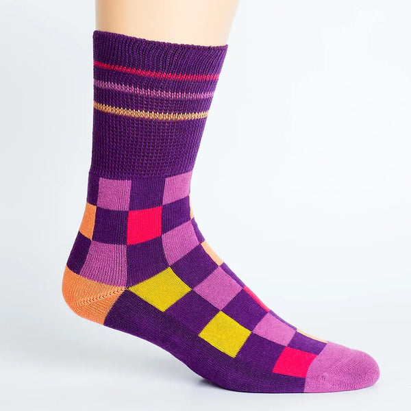 Checker Purple + Orange Diabetic Socks